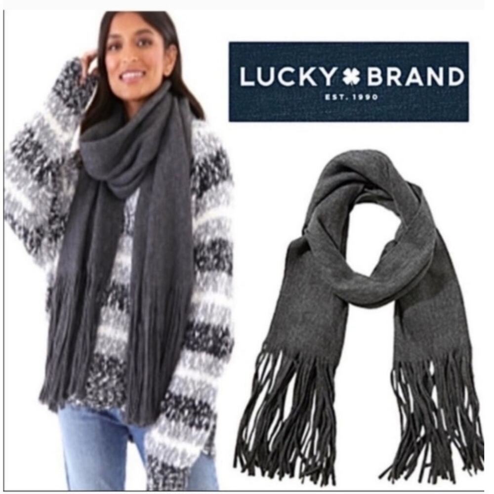 Lucky Brand Solid Brushed gray fringe scarf NWT
